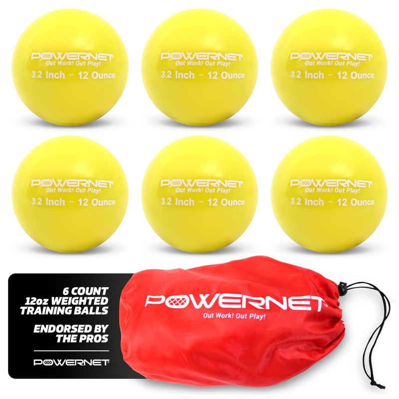 PowerNet 3.2" 6 Pack Weighted Training Balls for Hitting Batting, Build Strength & Muscle, Improve Technique, Training Equipment for Throwing, Softball Size (12 oz - Yellow) - Image 1